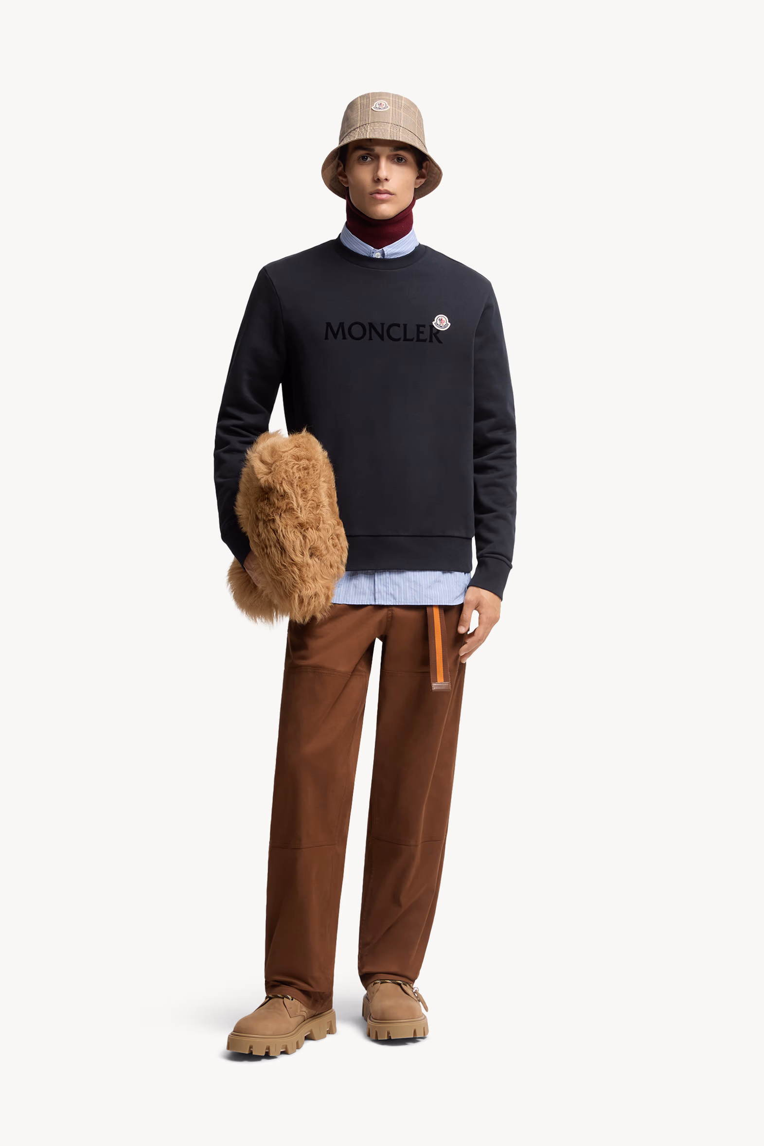 Sweat en coton avec logo Hommes Bleu Nuit Moncler 0